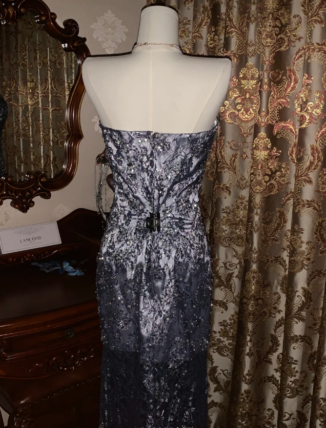 Gorgeous Sweetheart Neck Satin Beaded Mermaid Long Evening Dress Formal Birthday Party Dress