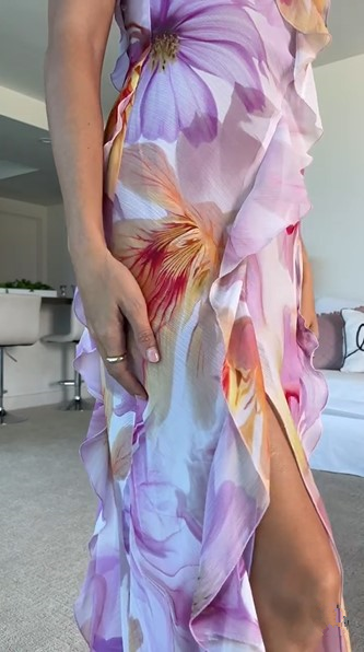 Beautiful Chiffon Print Floral Ruffles Evening Dress,Slit Long Prom Party Gown
