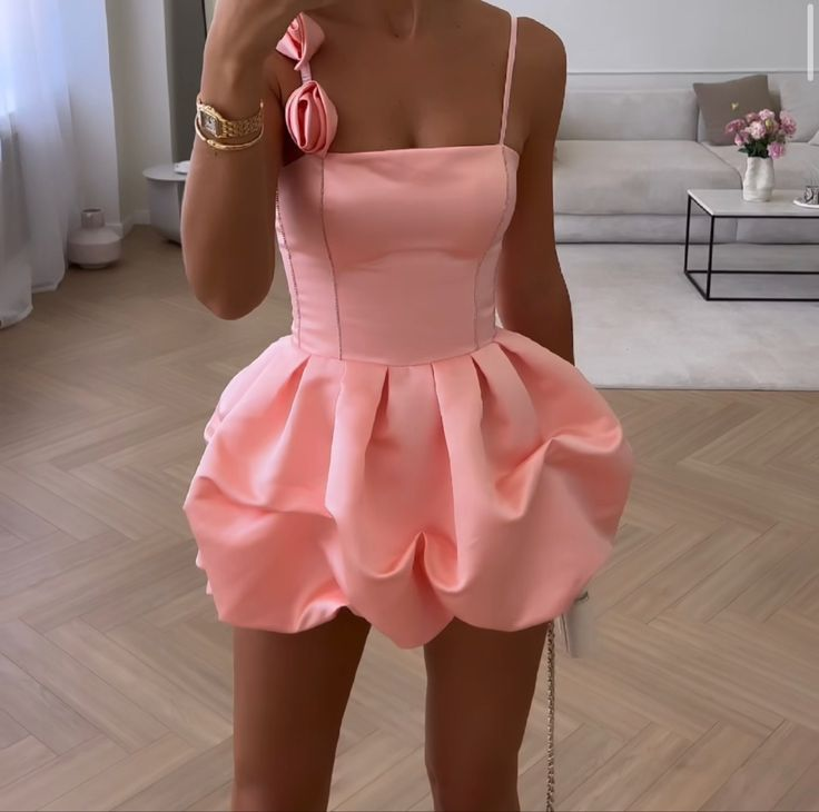 Cute Pink Satin 17th Birthday Dress 8th Grade Formal Homecoming Dress