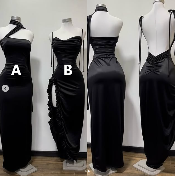 Simple Black Sheath Satin Party Evening Dress
