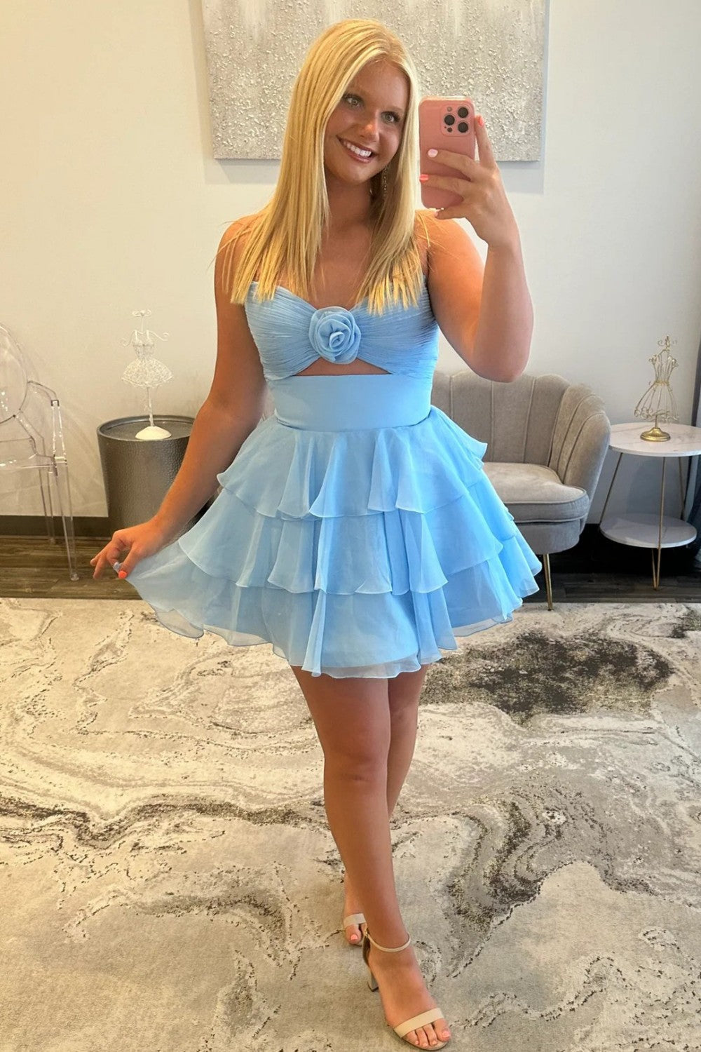 Well-made A Line Sweetheart Yellow Short Homecoming Dress with Ruffles Keyhole