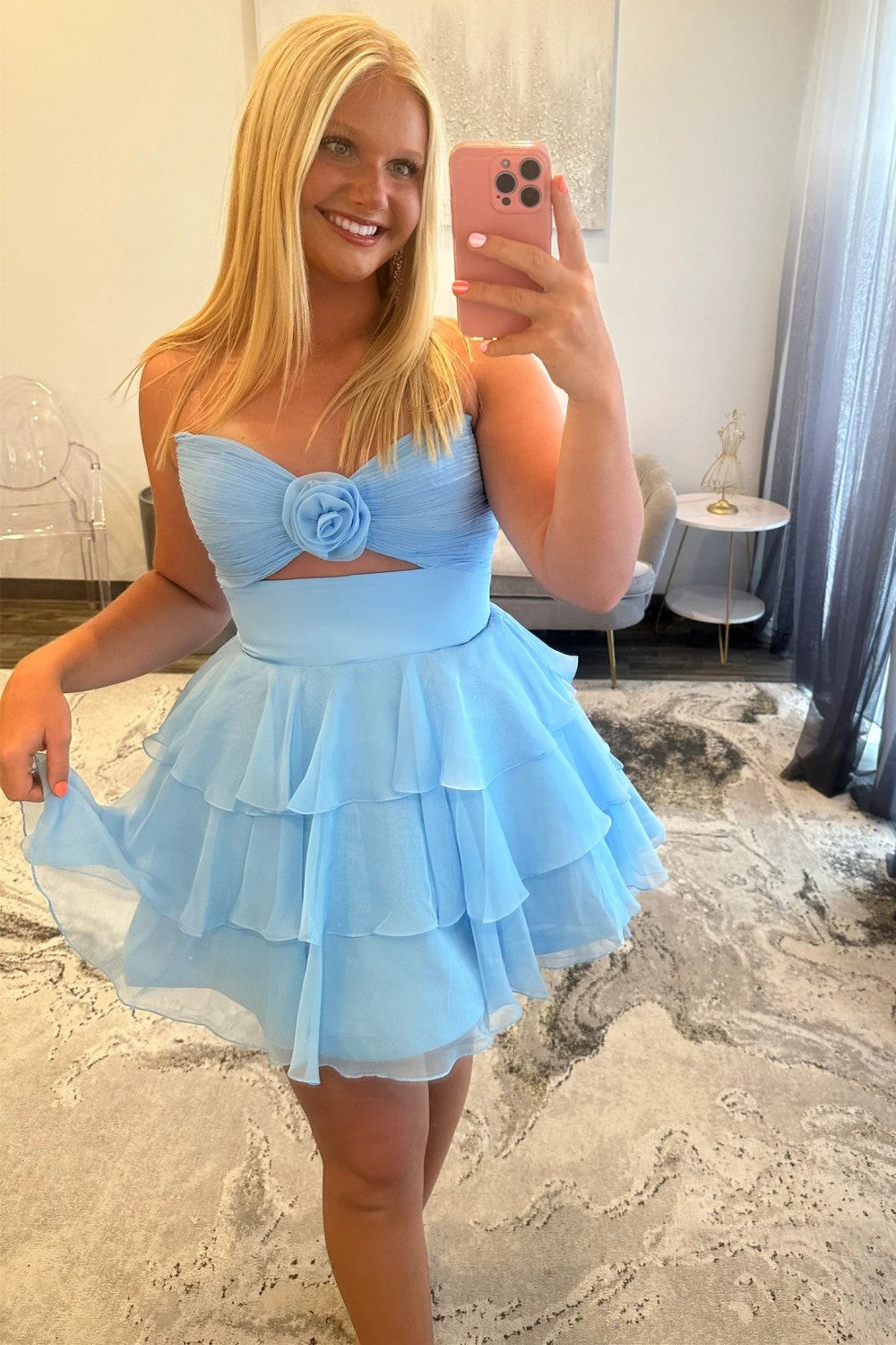 Well-made A Line Sweetheart Yellow Short Homecoming Dress with Ruffles Keyhole