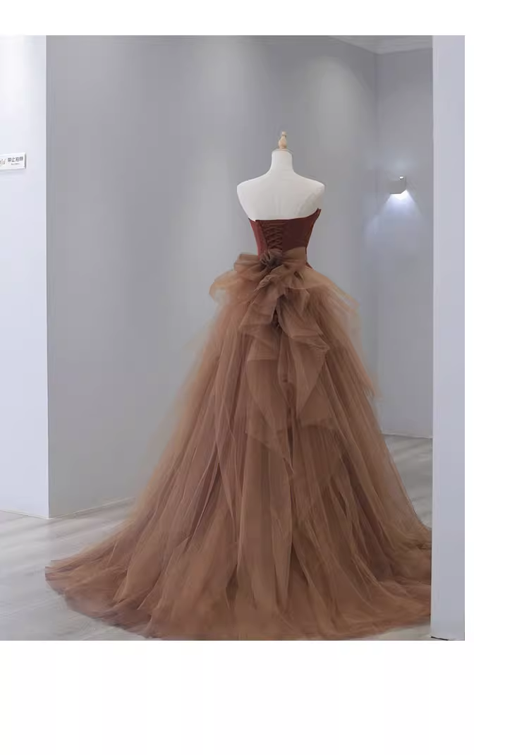 Simple Mermaid Strapless Brown Floor Length Prom Dress