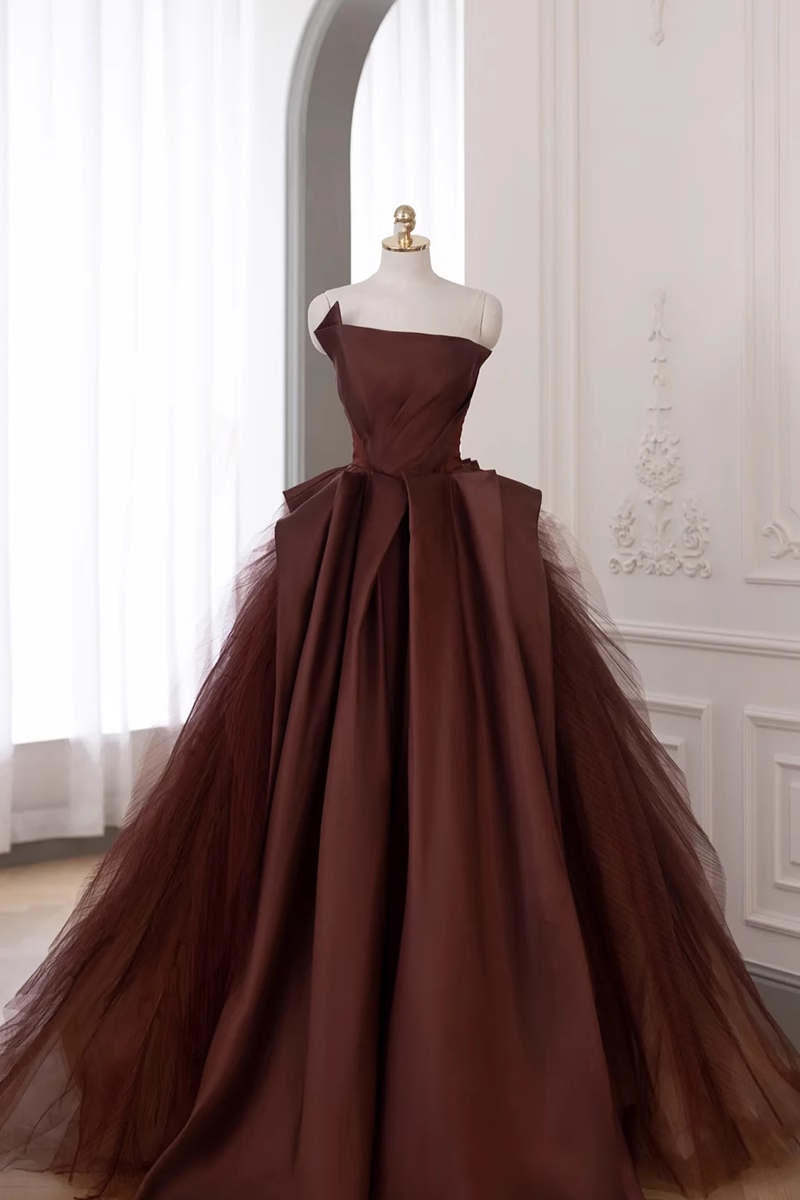 Ball Gown Strapless Floor Length Brown Long Prom Dresses