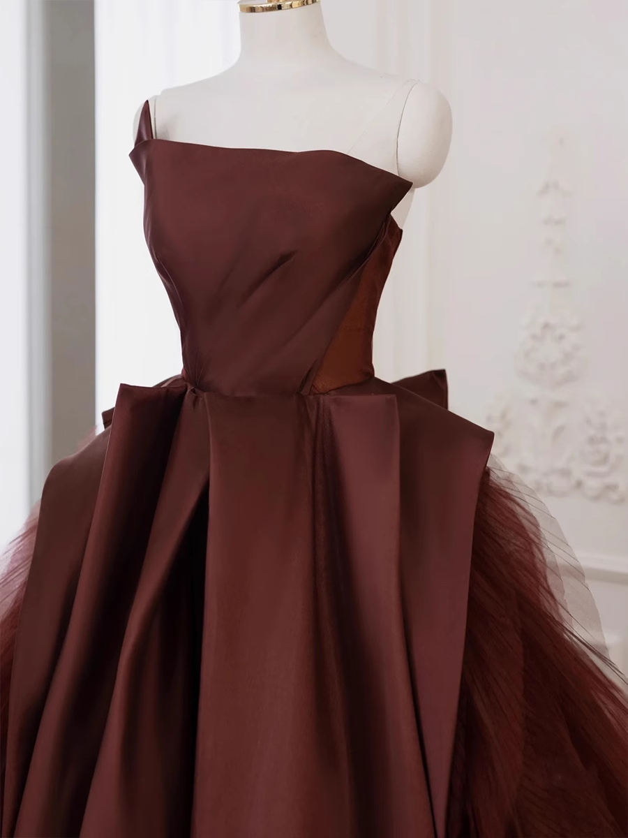 Ball Gown Strapless Floor Length Brown Long Prom Dresses