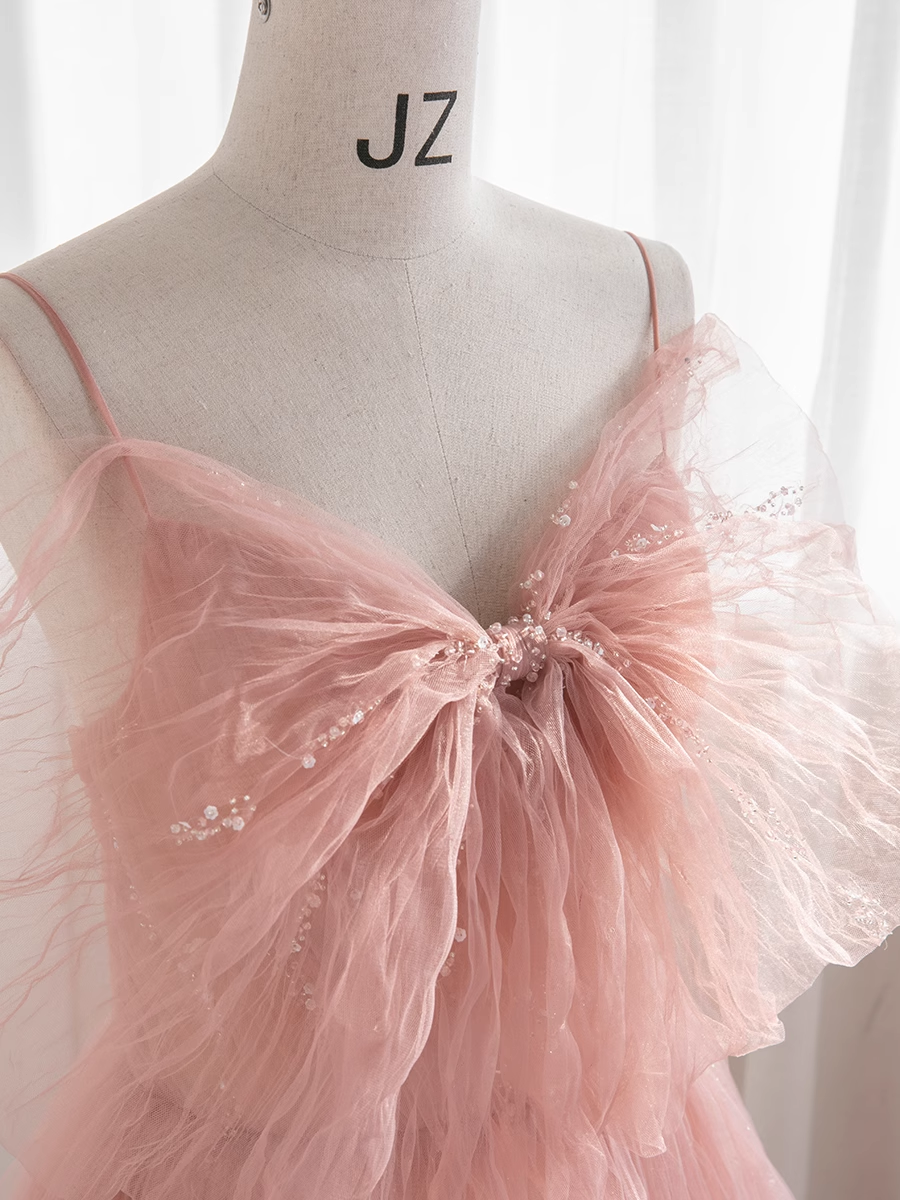 Ball Gown Sleeveless Pink Tulle Prom Dress