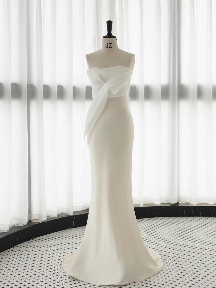 Simple Mermaid Sweetheart White Satin Wedding Dresses