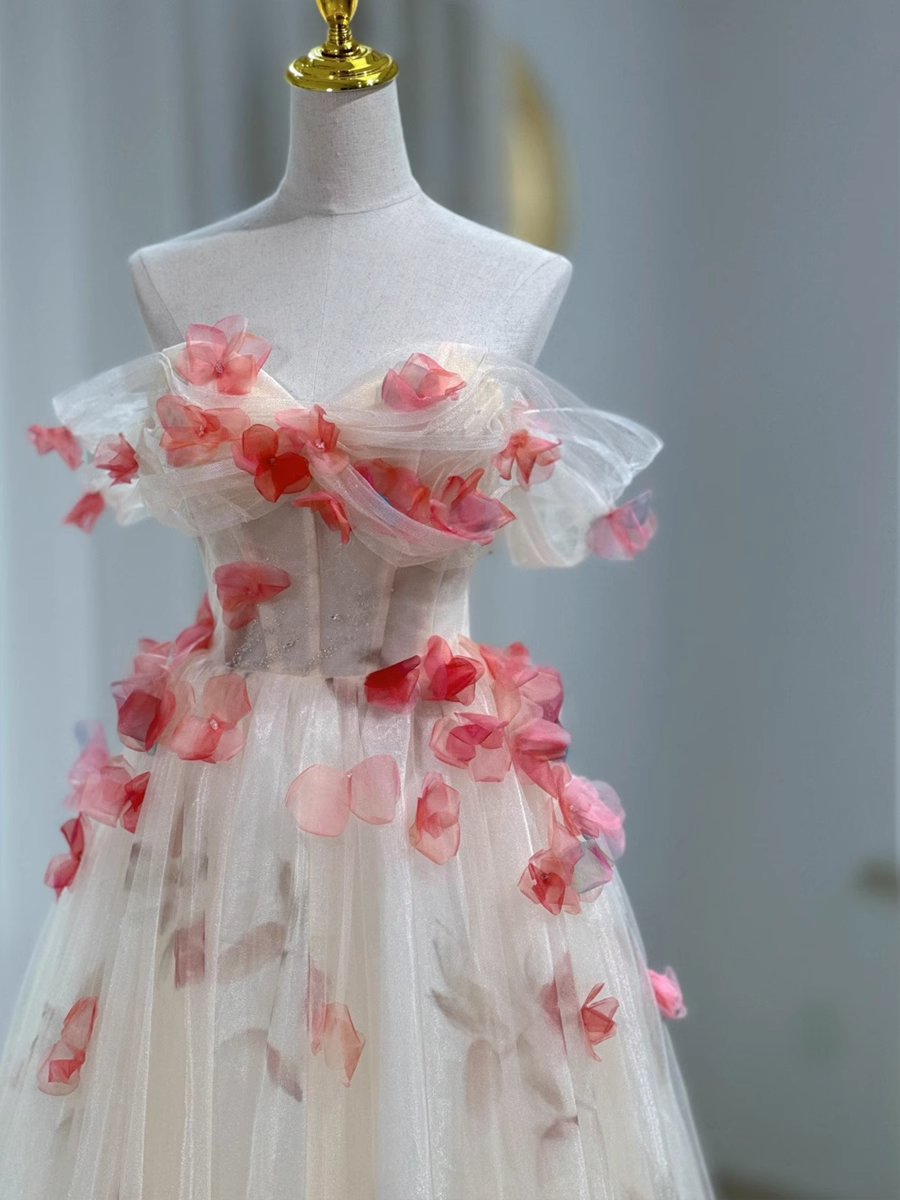 Beautiful A line Off The Shoulder Tulle Floral Wedding Dresses