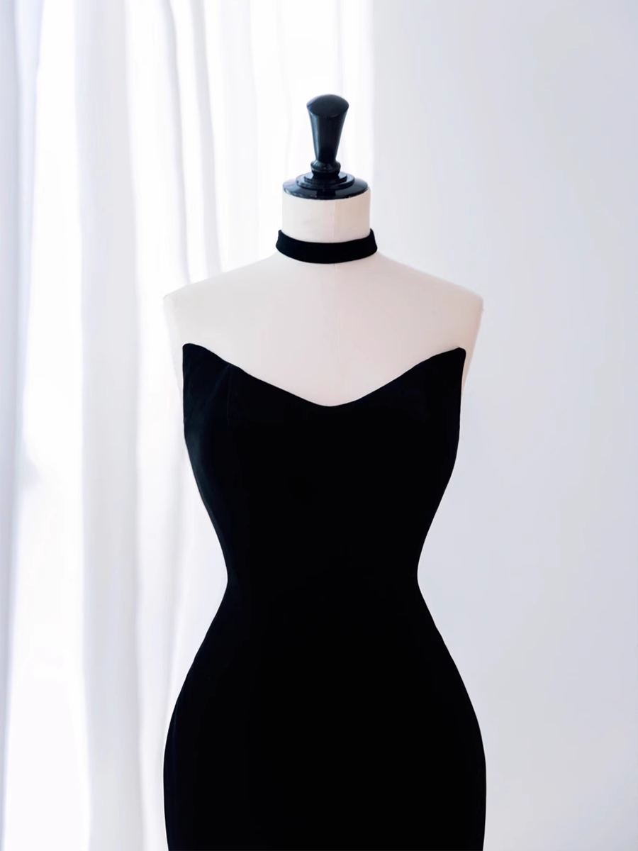 Mermaid Sleeveless Black Tulle Velvet Prom Dress