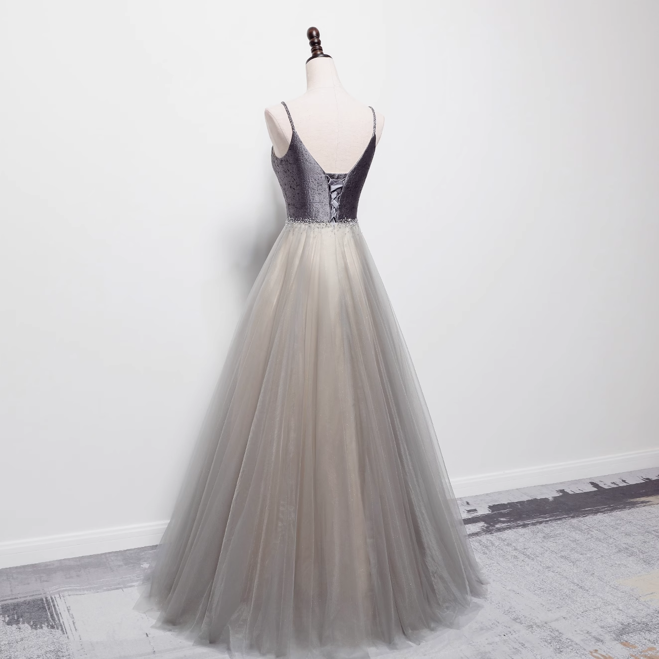 Simple A line Sleeveless Tulle Prom Dress