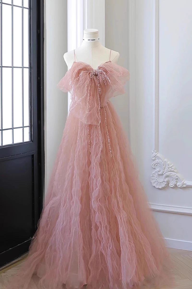 Ball Gown Sleeveless Pink Tulle Prom Dress