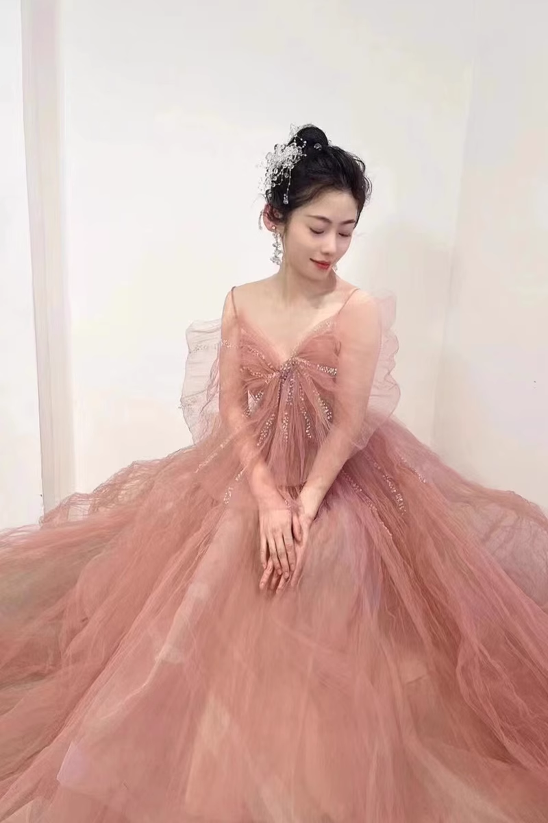 Ball Gown Sleeveless Pink Tulle Prom Dress