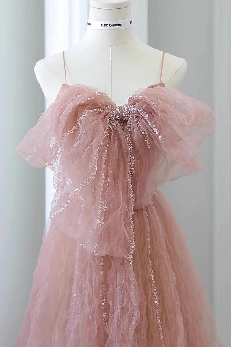 Ball Gown Sleeveless Pink Tulle Prom Dress