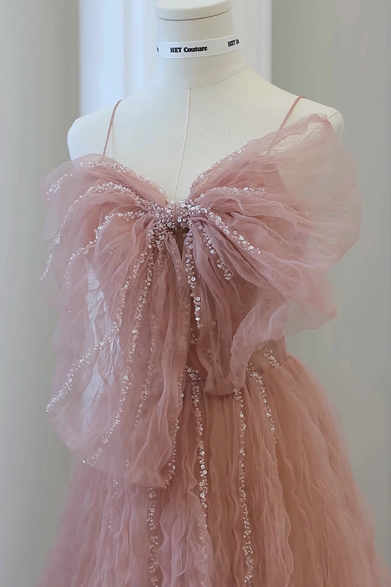 Ball Gown Sleeveless Pink Tulle Prom Dress
