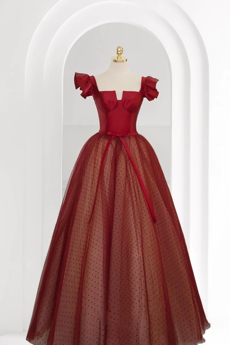 Princess Ball Gown Red Tulle Prom Dress
