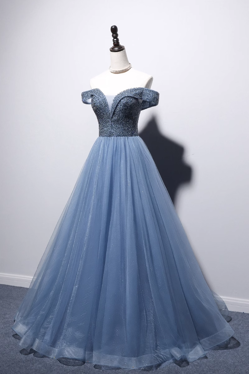 Princess Ball Gown Blue Tulle Prom Dress