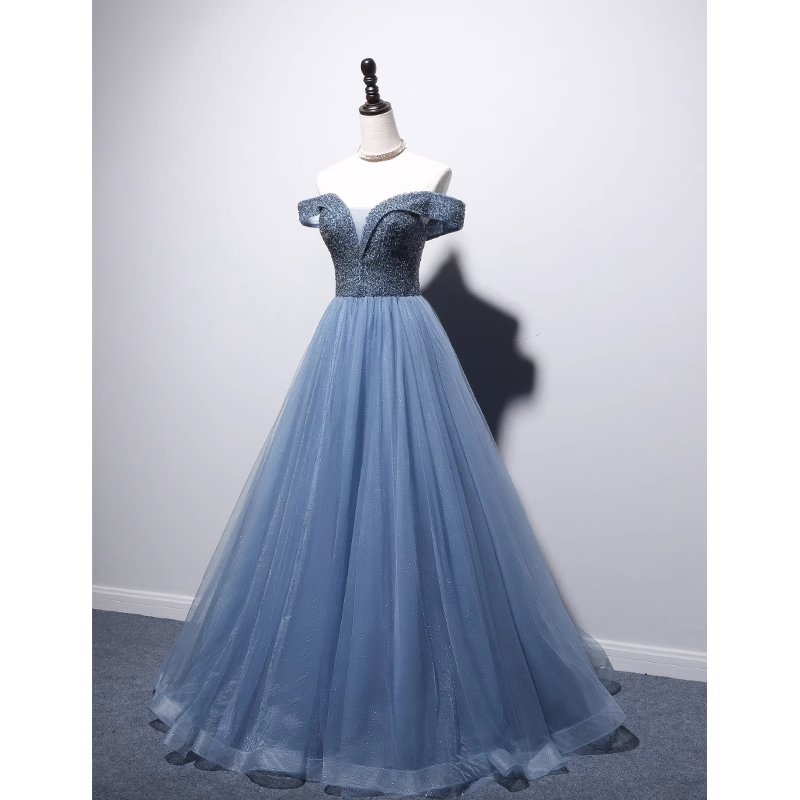 Princess Ball Gown Blue Tulle Prom Dress