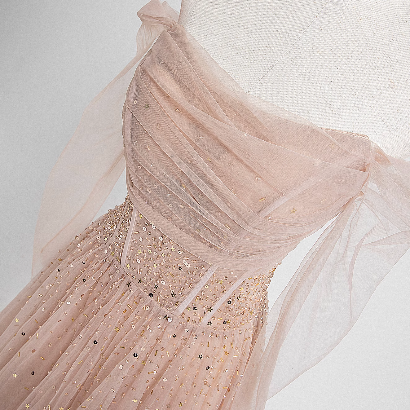 Princess A line Off The Shoulder Pink Tulle Prom Dress