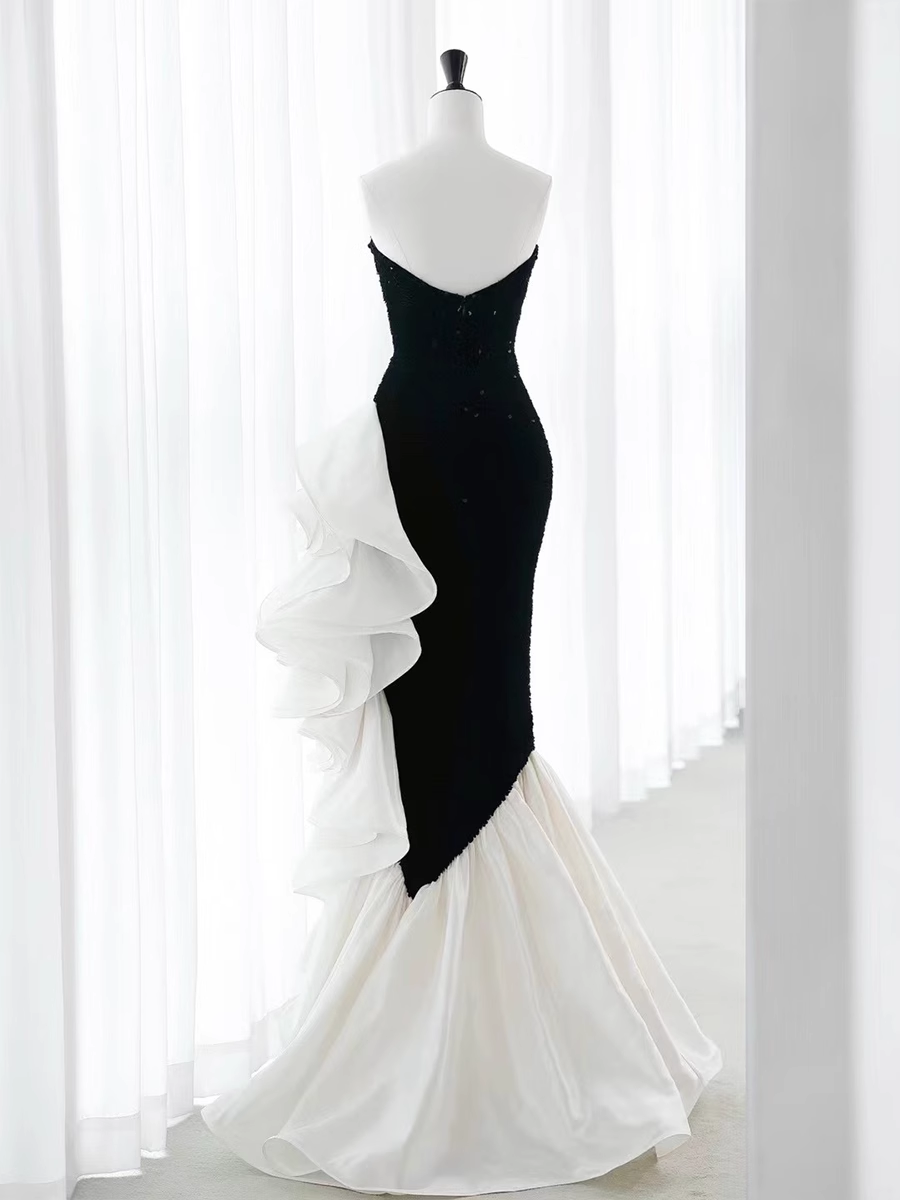 Simple Mermaid Strapless Sequin Long Prom Dresses