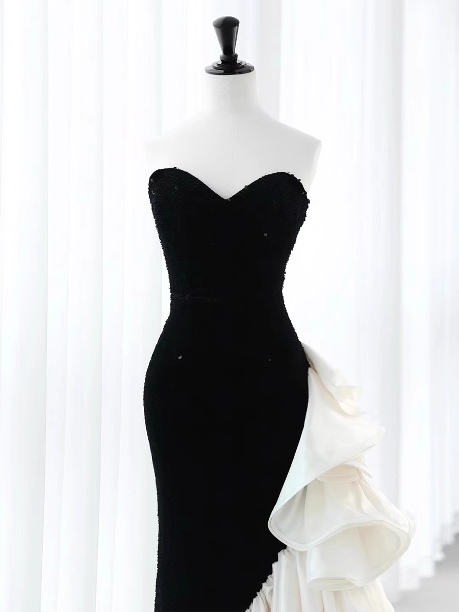 Simple Mermaid Strapless Sequin Long Prom Dresses