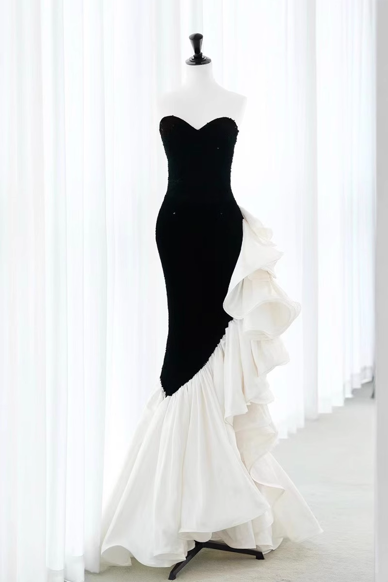 Simple Mermaid Strapless Sequin Long Prom Dresses