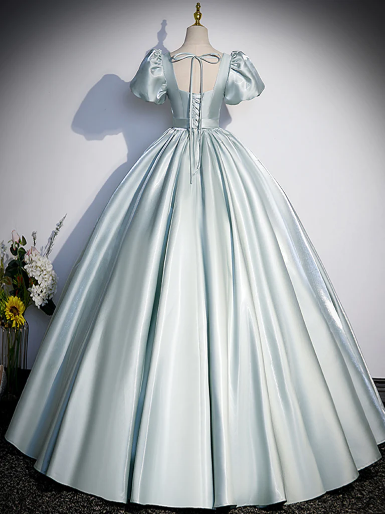 Ball Gown Light Sky Blue Satin Long Sweet 16 Dresses