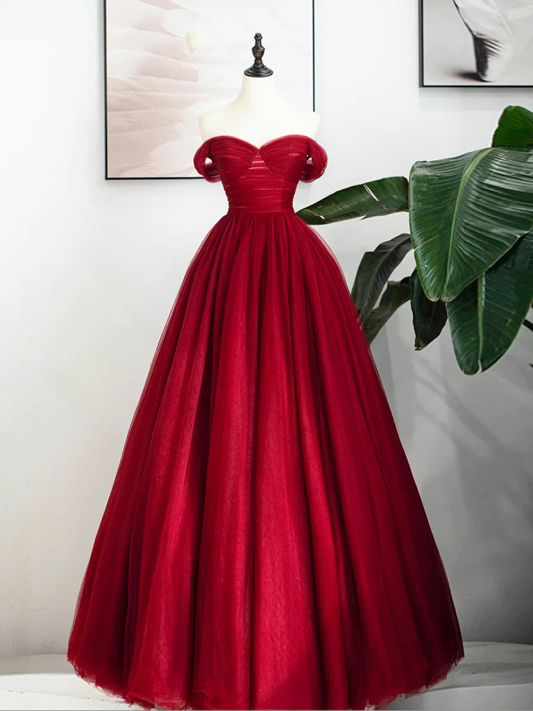 A-Line Sweetheart Neck Tulle Royal Blue Long Prom Dress