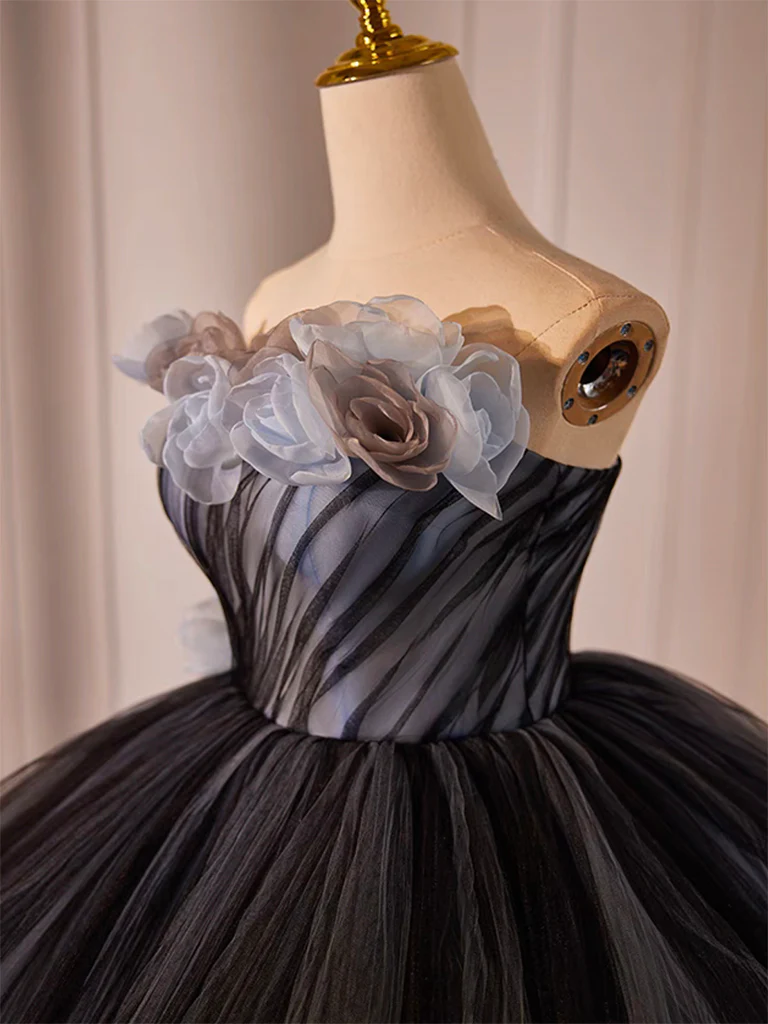 Ball Gown Black Tulle Long Prom Gown Sweet 16 Dresses