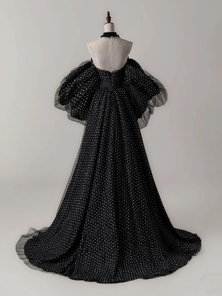 Black A- Line Tulle Long Prom Dress Long Formal Dress