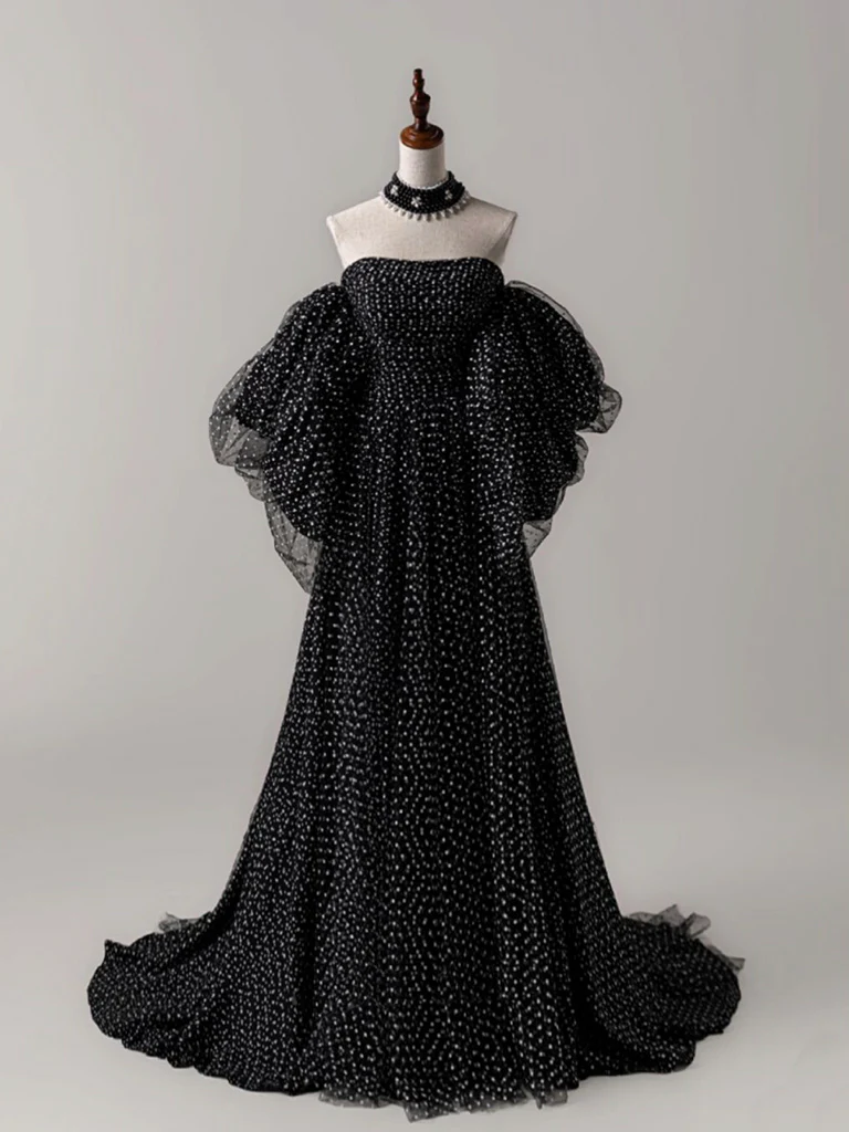 Black A- Line Tulle Long Prom Dress Long Formal Dress