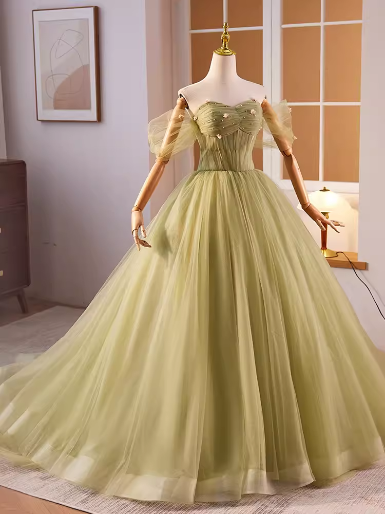 Vintage Ball Gown Short Sleeves Green Sweet 16 Dresses