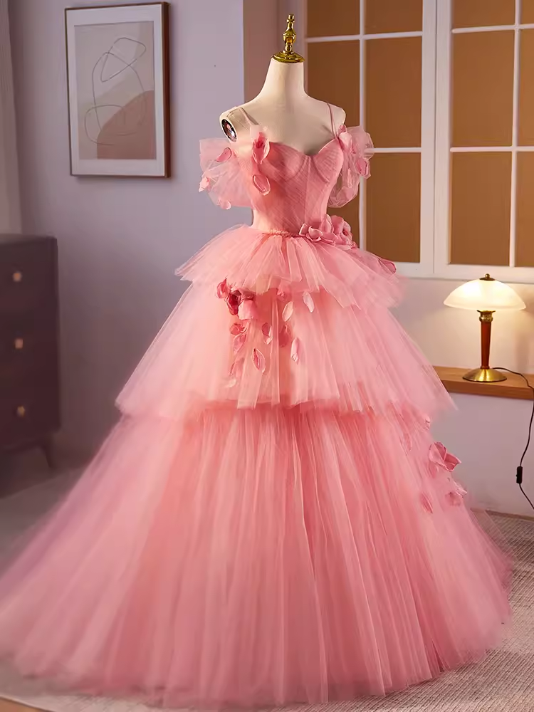 Vintage Ball Gown Short Sleeves Pink Flowers Sweet 16 Dresses