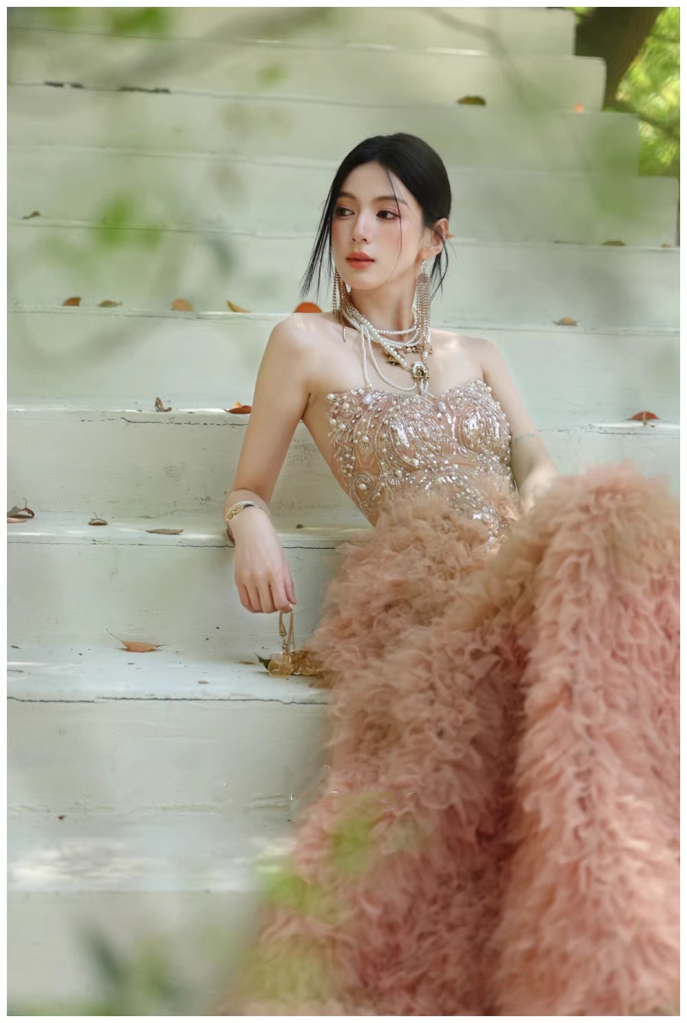 Gorgeous Strapless Pink Tulle Beaded A Line Birthday Prom Dress Evening Dresses