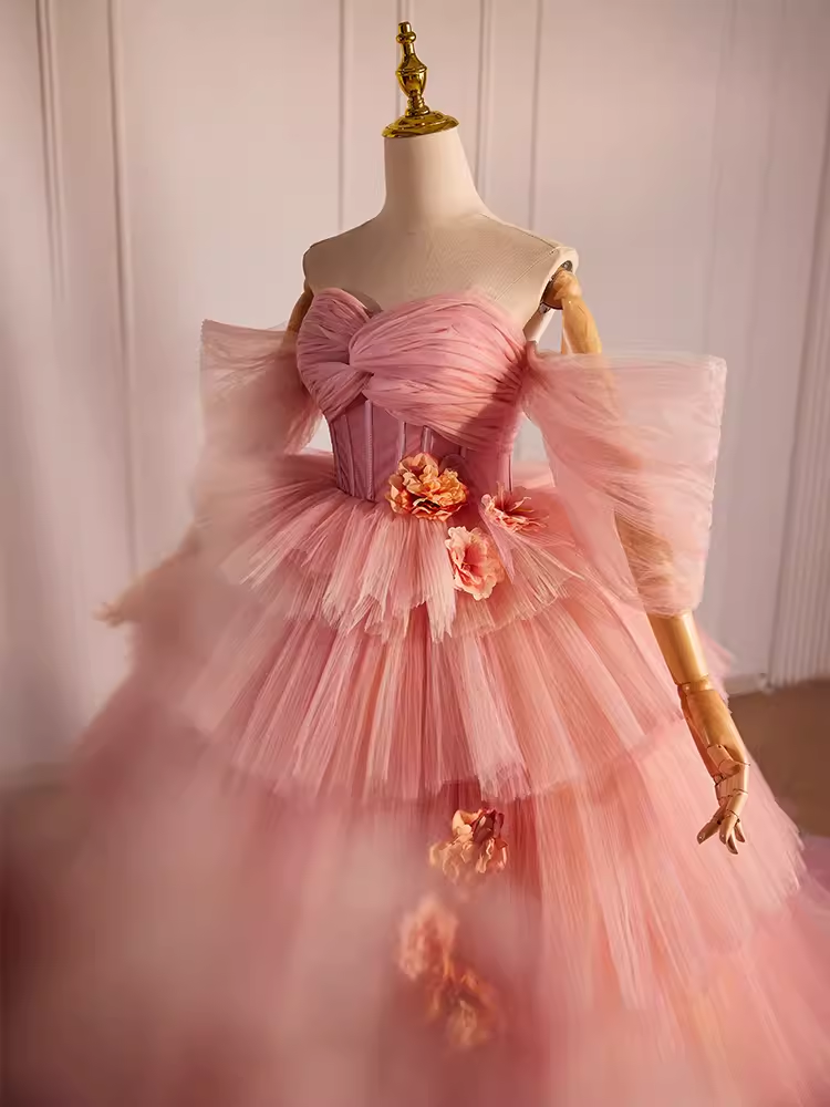 Vintage Ball Gown Sweetheart Pink Tulle Sweet 16 Dresses