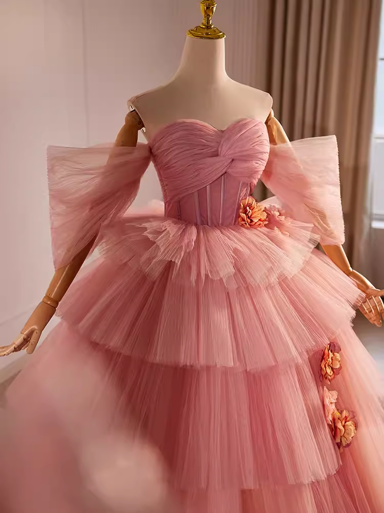 Vintage Ball Gown Sweetheart Pink Tulle Sweet 16 Dresses
