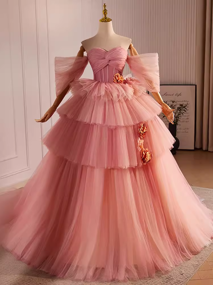 Vintage Ball Gown Sweetheart Pink Tulle Sweet 16 Dresses