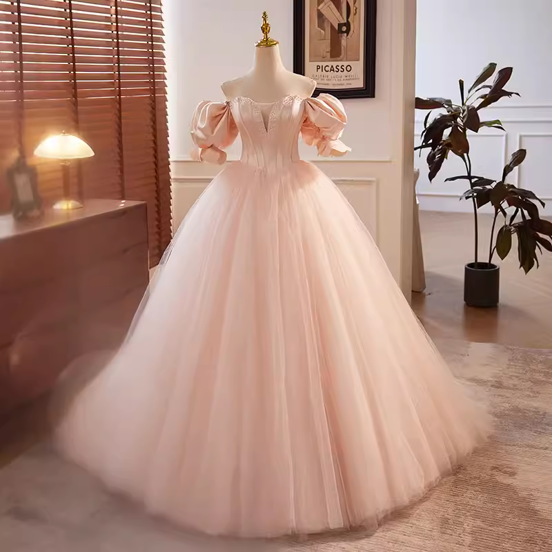 Vintage Ball Gown Off The Shoulder Blush Pink Tulle Sweet 16 Dresses