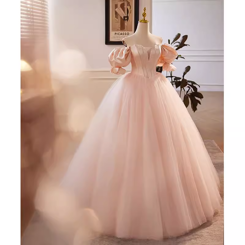 Vintage Ball Gown Off The Shoulder Blush Pink Tulle Sweet 16 Dresses