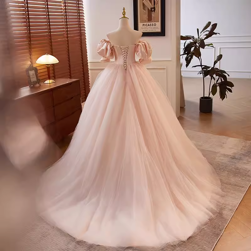 Vintage Ball Gown Off The Shoulder Blush Pink Tulle Sweet 16 Dresses