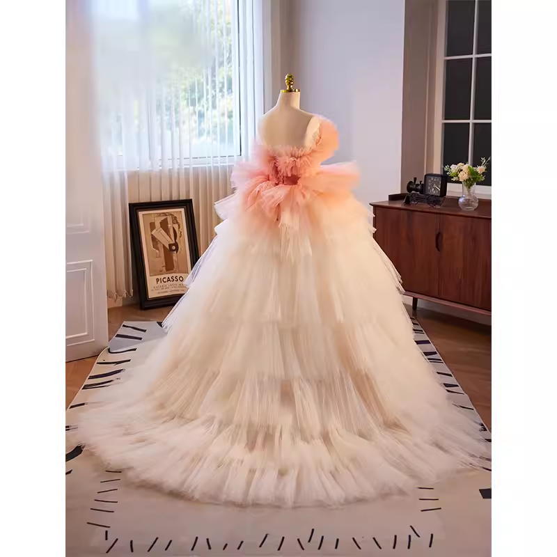 Vintage Ball Gown Strapless Ombre Pink Tulle Florwers Sweet 16 Dresses