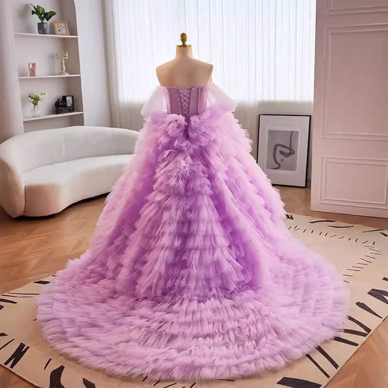 Vintage Ball Gown Strapless Lilac Tulle Ruffles Sweet 16 Dresses