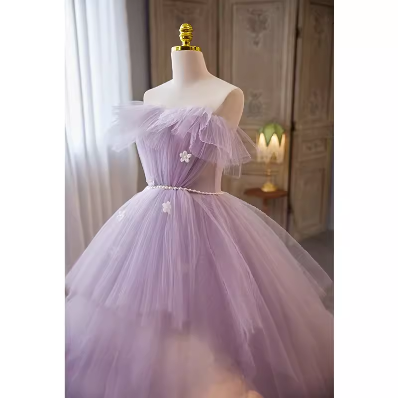 Vintage Ball Gown Strapless Lilac Tulle Ruffles Sweet 16 Dresses