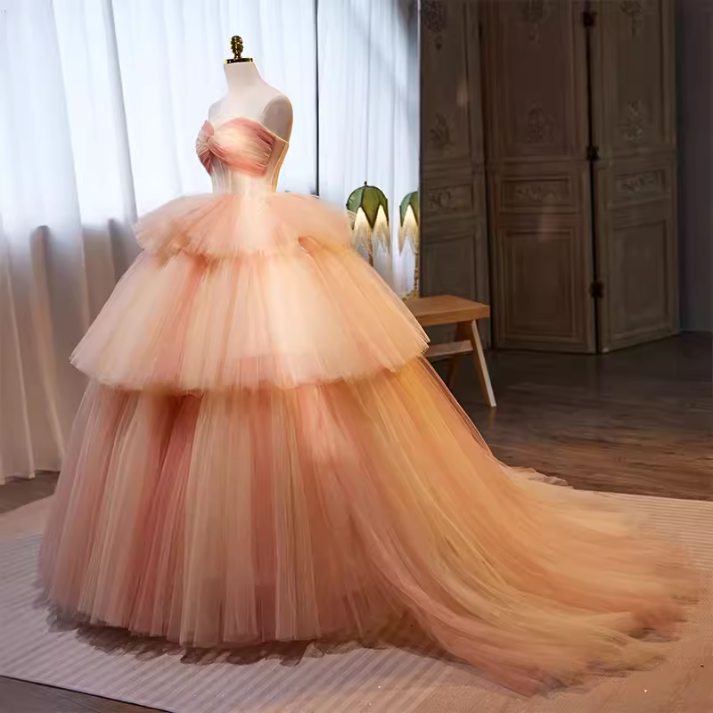 Vintage Ball Gown Strapless Tulle Pink Sweet 16 Dresses