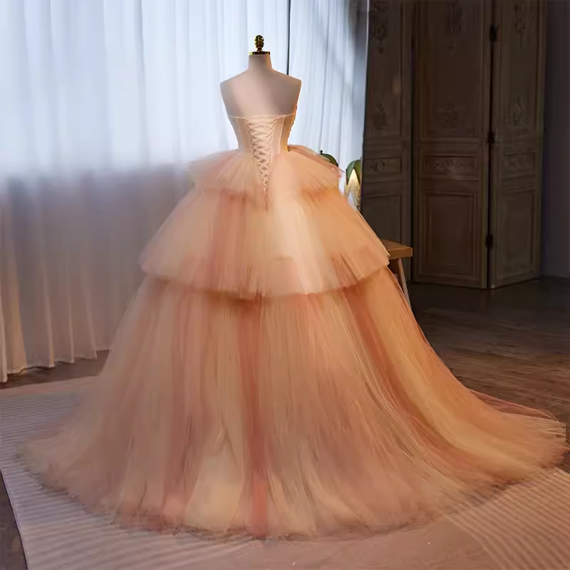 Vintage Ball Gown Strapless Tulle Pink Sweet 16 Dresses