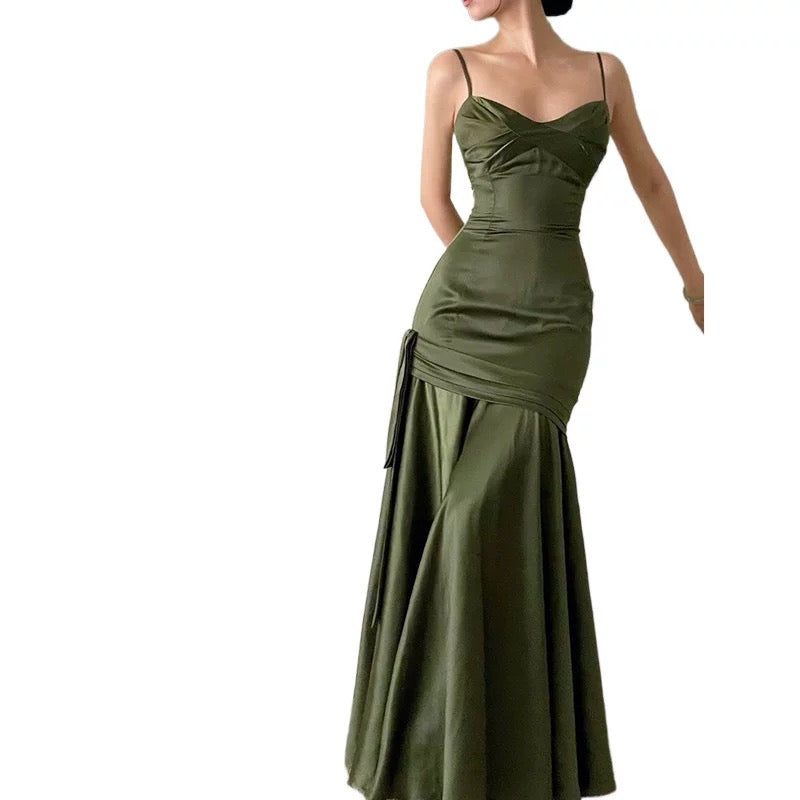 Simple Sheath Spaghetti Straps Floor Length Olive Green Long Party Dresses Birthday Outfits