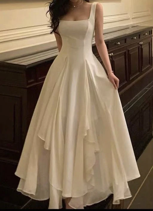 Modest A line Straps White Long Prom Dress