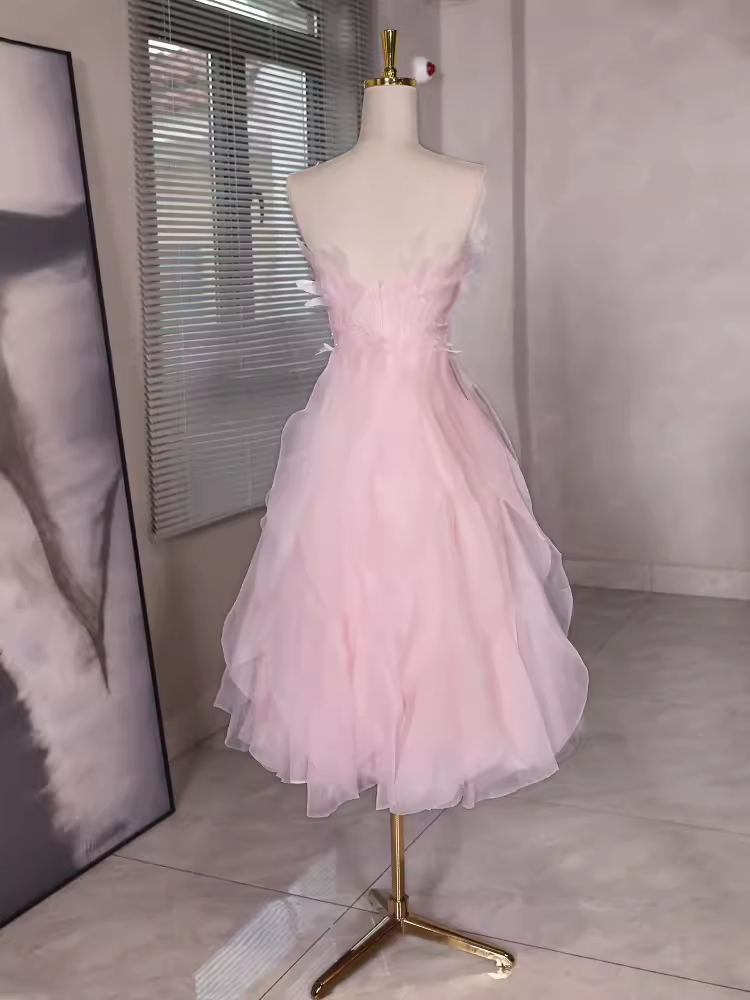 Sexy A Line Sleeveless Pink Floral Prom Dress