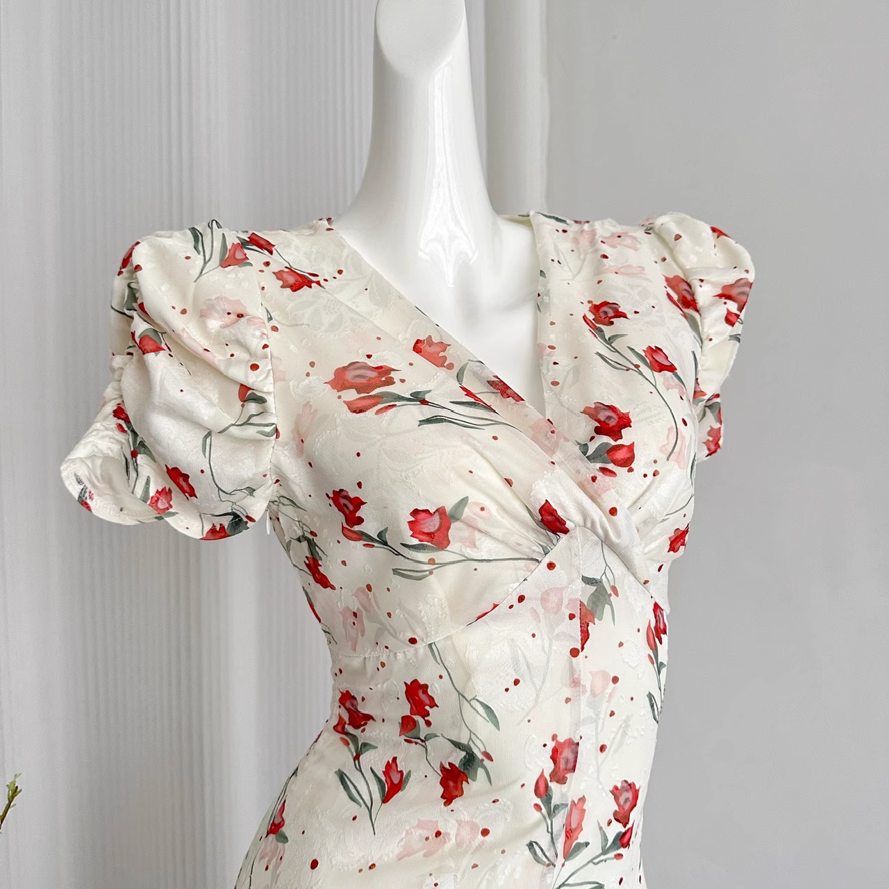 Cute A line V Neckline Short Sleeves Pink Floral Dress Beach Holiday Dresses