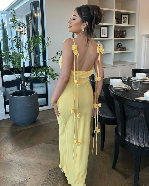 Gorgeous Mermaid Spaghetti Straps Floor Length Floral Yellow Evening Dress Prom Dresses