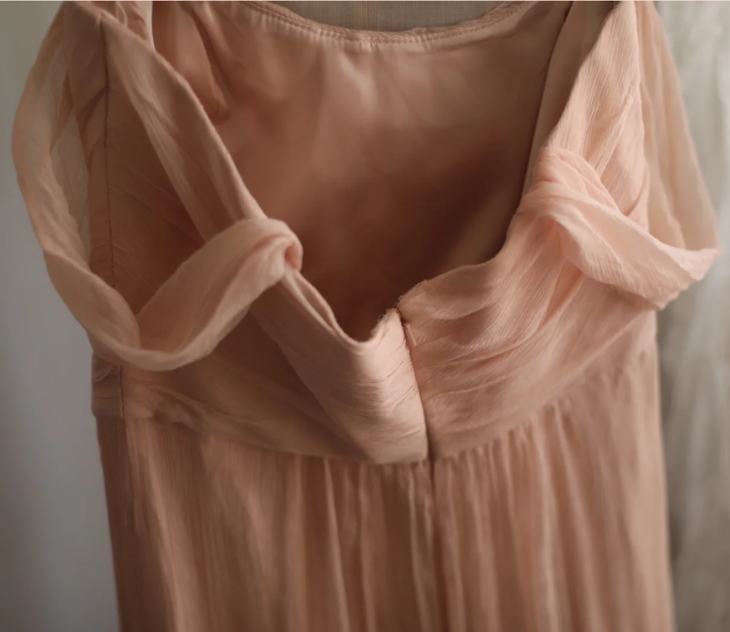 Classy Nude Pink Chiffon A Line Long Wedding Guest Dress Formal Birthday Party Dress